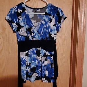 Blue white and black Top